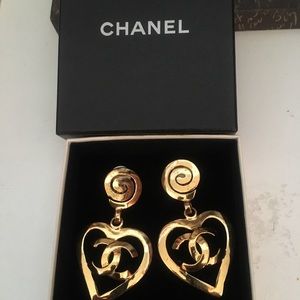 Authentic Chanel Logo Heart Clip On Earrings
